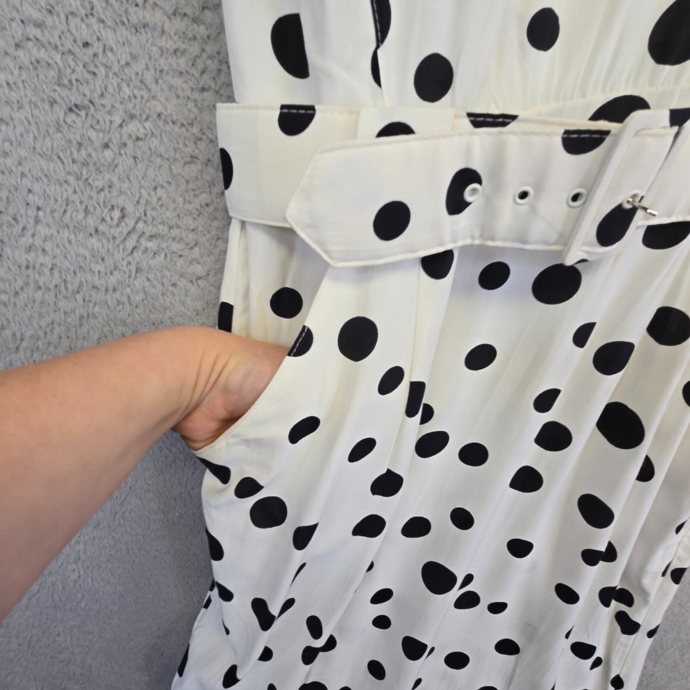 Vintage Dawn Joy Dress Womens 13 Fits M White Polka Dot 80s Retro Office Modest - Picture 7 of 16